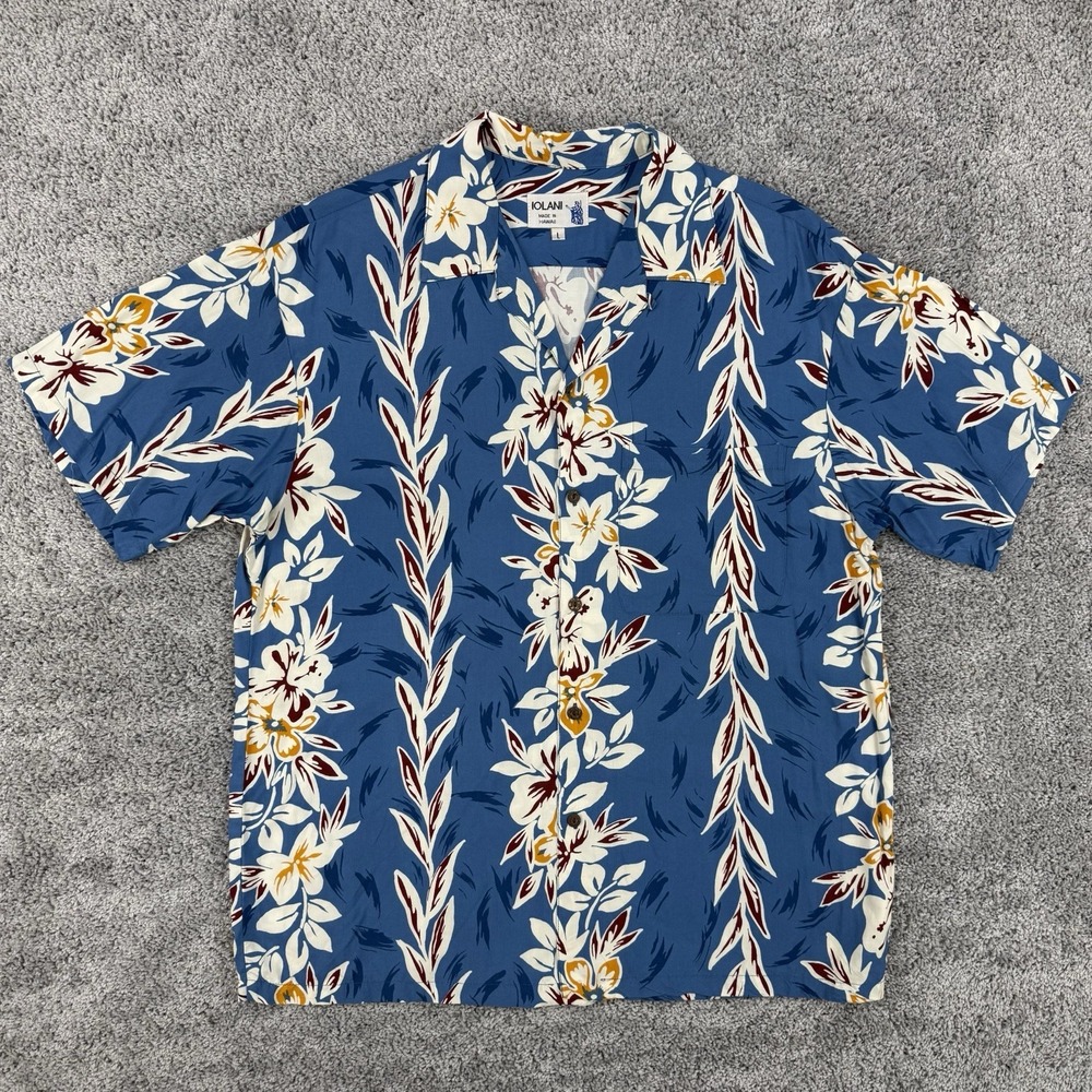 Vintage Iolani Hawaiian Shirt Men's L Floral Loop Collar Camp Made In Hawaii USA